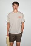 FILIERO Erkek %100 Organik Pamuklu Baskı Detaylı Yuvarlak Yaka Regular Fit Vanilya T-Shirt