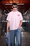 FILIERO Erkek %100 Organik Pamuklu Baskı Detaylı Yuvarlak Yaka Regular Fit Pembe T-Shirt