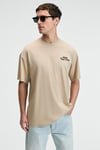 FLAVOR Erkek Oversize %100 Pamuk Baskılı Yuvarlak Yaka Bej T-Shirt