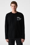 FRAGMENT Erkek %100 Organik Pamuklu Baskılı Uzun Kollu Siyah T-Shirt