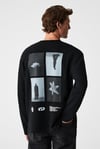 FRAGMENT Erkek %100 Organik Pamuklu Baskılı Uzun Kollu Siyah T-Shirt