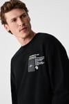 FRAGMENT Erkek %100 Organik Pamuklu Baskılı Uzun Kollu Siyah T-Shirt