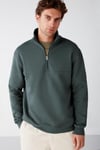 FRAME Erkek Yarım Fermuarlı Dik Yakalı Yumuşacık Kumaşlı Polarlı Regular Yeşil Sweatshirt
