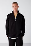 FRAME Erkek Yarım Fermuarlı Dik Yakalı Yumuşacık Kumaşlı Polarlı Regular Siyah Sweatshirt