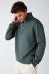 FRAME Erkek Yarım Fermuarlı Dik Yakalı Yumuşacık Kumaşlı Polarlı Regular Yeşil Sweatshirt
