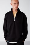 FRAME Erkek Yarım Fermuarlı Dik Yakalı Yumuşacık Kumaşlı Polarlı Regular Siyah Sweatshirt