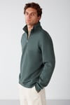 FRAME Erkek Yarım Fermuarlı Dik Yakalı Yumuşacık Kumaşlı Polarlı Regular Yeşil Sweatshirt