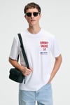 FRESH Erkek %100 Pamuk Oversize Fit Baskılı Kısa Kollu Yuvarlak Yakalı Beyaz T-Shirt