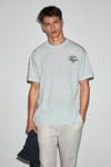 FUENTES Erkek %100 Organik Pamuklu Yuvarlak Yakalı Baskı Detaylı Mavi T-Shirt