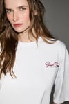 GERANIUM Kadın Yuvarlak Yakalı Organik Pamuklu Baskı Detaylı Beyaz T-Shirt