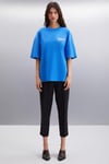 GILLIAN  Oversize Parlament Mavi Tekli T-Shirt