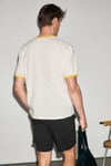 GOLONDRO Erkek %100 Organik Pamuklu Kontrast Biyeli Baskı Detaylı Regular Fit Ekru T-Shirt