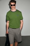 GOLONDRO Erkek %100 Organik Pamuklu Kontrast Biyeli Baskı Detaylı Regular Fit Yeşil T-Shirt