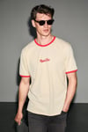 GOLONDRO Erkek %100 Organik Pamuklu Kontrast Biyeli Baskı Detaylı Regular Fit Vanilya T-Shirt