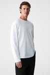 GRAVS Erkek %100 Pamuklu Yumuşak Kumaşlı Yuvarlak Yakalı Uzun Kollu Ekru T-Shirt