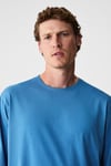 GRAVS Erkek %100 Pamuklu Yumuşak Kumaşlı Yuvarlak Yakalı Uzun Kollu Mavi T-Shirt