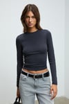 GRIGROS Kadın Esnek Kumaşlı Vücuda Oturan Slim Fit Uzun Kollu Antrasit T-Shirt