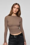 GRIGROS Kadın Esnek Kumaşlı Vücuda Oturan Slim Fit Uzun Kollu Vizon T-Shirt