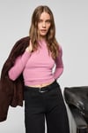 GRIGROS Kadın Esnek Kumaşlı Vücuda Oturan Slim Fit Uzun Kollu Lila T-Shirt