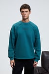 HAL Erkek Yuvarlak Yaka Önünde Ve Kollarında Süs Dikiş Detaylı Baskılı Regular Fit Yeşil Sweatshirt