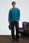 HAL Erkek Yuvarlak Yaka Önünde Ve Kollarında Süs Dikiş Detaylı Baskılı Regular Fit Yeşil Sweatshirt