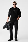HAL Erkek Yuvarlak Yaka Önünde Ve Kollarında Süs Dikiş Detaylı Baskılı Regular Fit Siyah Sweatshirt