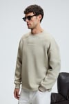 HAL Erkek Yuvarlak Yaka Önünde Ve Kollarında Süs Dikiş Detaylı Baskılı Regular Fit Taş Rengi Sweatshirt