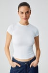 HOPEWELL Kadın Yuvarlak Yaka Örme Slim Fit Beyaz T-Shirt