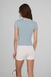 HOPEWELL Kadın Yuvarlak Yaka Örme Slim Fit Mavi Çizgili T-Shirt