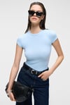 HOPEWELL Kadın Yuvarlak Yaka Örme Slim Fit Mavi T-Shirt