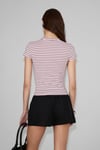 HOPEWELL Kadın Yuvarlak Yaka Örme Slim Fit Pembe-Siyah-Beyaz Çizgili T-Shirt