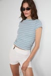 HOPEWELL Kadın Yuvarlak Yaka Örme Slim Fit Mavi Çizgili T-Shirt
