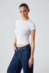 HOPEWELL Kadın Yuvarlak Yaka Örme Slim Fit Beyaz T-Shirt