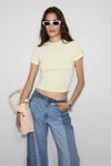 HOPEWELL Kadın Yuvarlak Yaka Örme Slim Fit Açık Sarı T-Shirt