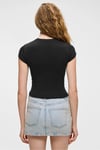 HOPEWELL Kadın Yuvarlak Yaka Örme Slim Fit Siyah T-Shirt