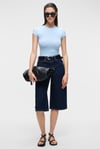 HOPEWELL Kadın Yuvarlak Yaka Örme Slim Fit Mavi T-Shirt