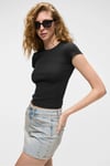 HOPEWELL Kadın Yuvarlak Yaka Örme Slim Fit Siyah T-Shirt