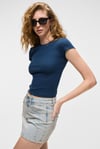 HOPEWELL Kadın Yuvarlak Yaka Örme Slim Fit Lacivert T-Shirt