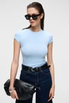 HOPEWELL Kadın Yuvarlak Yaka Örme Slim Fit Mavi T-Shirt