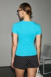HOPEWELL Kadın Yuvarlak Yaka Örme Slim Fit Turkuaz T-Shirt