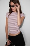 HOPEWELL Kadın Yuvarlak Yaka Örme Slim Fit Pembe-Siyah-Beyaz Çizgili T-Shirt