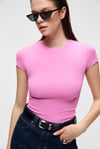 HOPEWELL Kadın Yuvarlak Yaka Örme Slim Fit Pembe T-Shirt