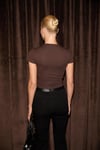 HOPEWELL Kadın Yuvarlak Yaka Örme Slim Fit Koyu Kahverengi T-Shirt