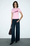IMPERIA Kadın Yumuşak Kumaşlı Organik Pamuklu Baskı Detaylı Pembe T-Shirt