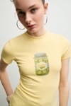 IMPERIA Kadın Yumuşak Kumaşlı Organik Pamuklu Baskı Detaylı Sarı T-Shirt