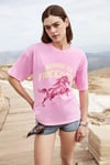 IRATI Kadın Yumuşak Kumaşlı %100 Organik Pamuklu Baskı Detaylı Oversize Pembe T-Shirt