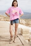 IRATI Kadın Yumuşak Kumaşlı %100 Organik Pamuklu Baskı Detaylı Oversize Pembe T-Shirt