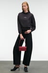 ISADORA Kadın Kapüşonlu Nakış Detaylı Regular Fit Crop Antrasit Sweatshirt