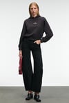 ISADORA Kadın Kapüşonlu Nakış Detaylı Regular Fit Crop Antrasit Sweatshirt