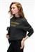 ISOLUNE Kadın Yaka Nakış Detaylı Oversize Bisiklet Yaka Antrasit Sweatshirt